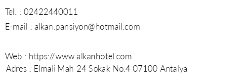 Alkan Hotel Antalya telefon numaralar, faks, e-mail, posta adresi ve iletiim bilgileri